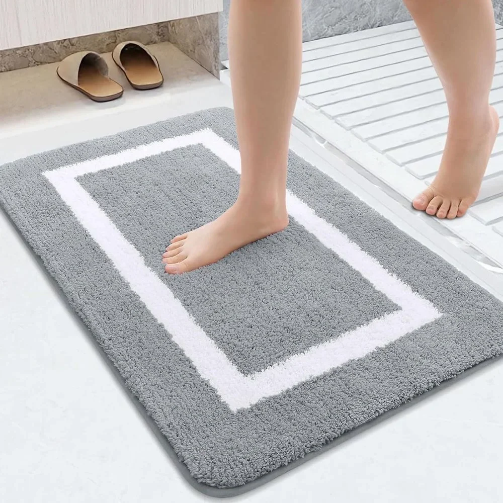 Soft Absorbent Bathroom Rug Non Slip 16x24 Grey